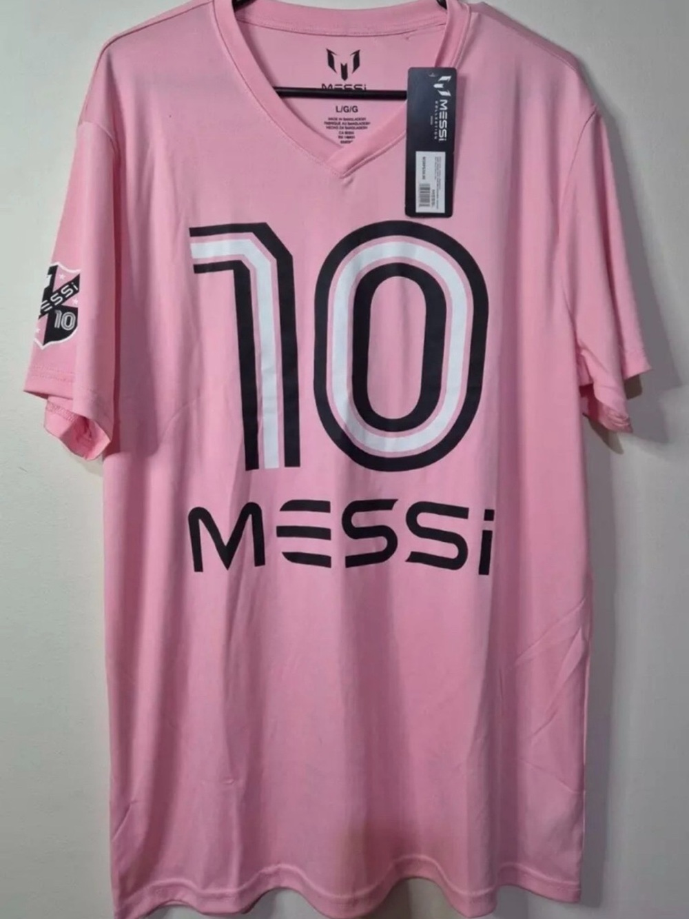 NWT Messi Collection Pink Soccer Jersey T-Shirt #10 V-Neck Size Mens Large #025